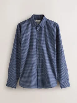 Formele Overhemden|Next - Long Sleeve Soft Touch Smart Shirt Marineblauw geruit