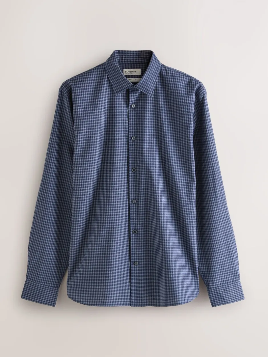Formele Overhemden|Next - Long Sleeve Soft Touch Smart Shirt Marineblauw geruit