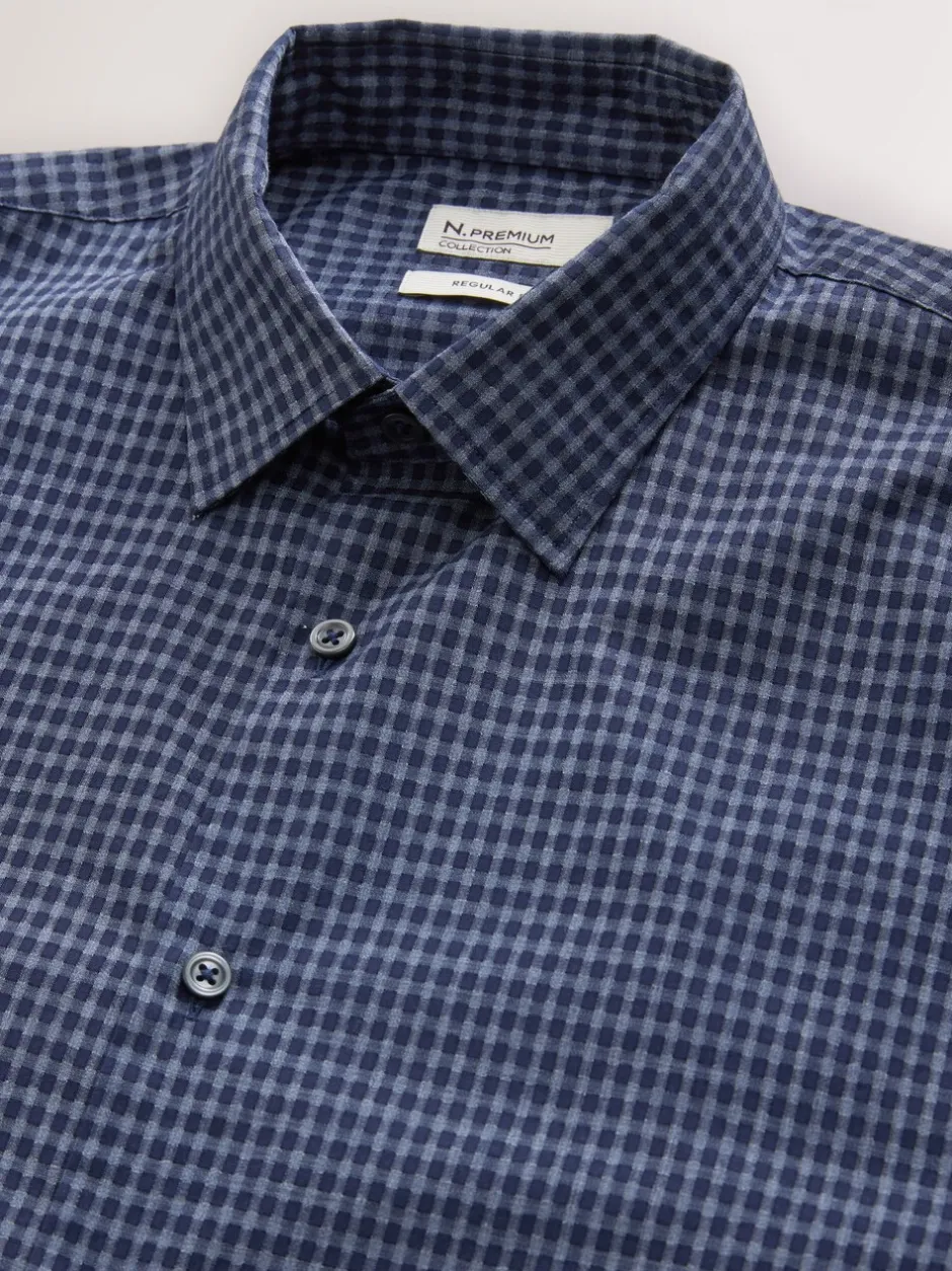 Formele Overhemden|Next - Long Sleeve Soft Touch Smart Shirt Marineblauw geruit
