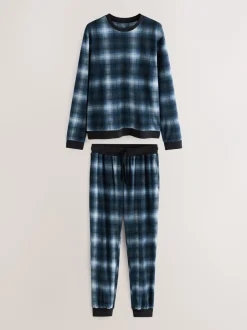 Pyjama's|Next - Motionflex - Behaaglijke pyjama met lange mouwen en boorden Marineblauw geruit