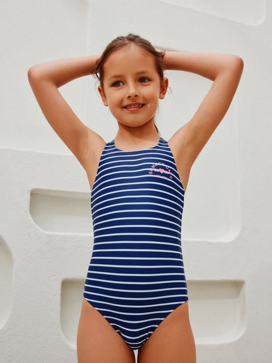 Badkleding|Badkleding|Next Marineblauw gestreept - Badpak met dubbele bandjes (3-16jr)