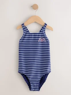 Badkleding|Badkleding|Next Marineblauw gestreept - Badpak met dubbele bandjes (3-16jr)