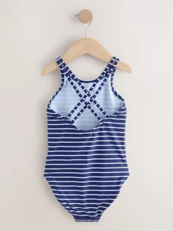 Badkleding|Badkleding|Next Marineblauw gestreept - Badpak met dubbele bandjes (3-16jr)