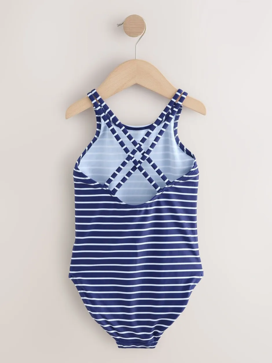 Badkleding|Badkleding|Next Marineblauw gestreept - Badpak met dubbele bandjes (3-16jr)
