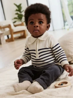 Broeken En Chino's|Shirts|Next - Babyset van gebreide top en broek (0mnd-2jr) Marineblauw gestreept