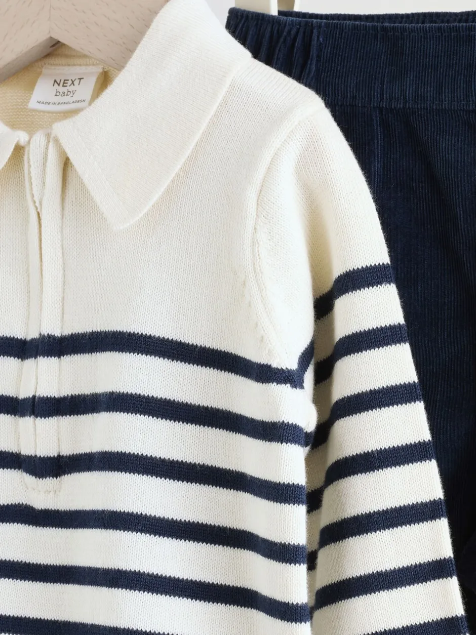 Broeken En Chino's|Shirts|Next - Babyset van gebreide top en broek (0mnd-2jr) Marineblauw gestreept