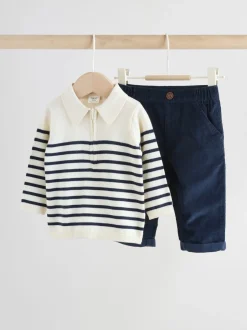 Broeken En Chino's|Shirts|Next - Babyset van gebreide top en broek (0mnd-2jr) Marineblauw gestreept