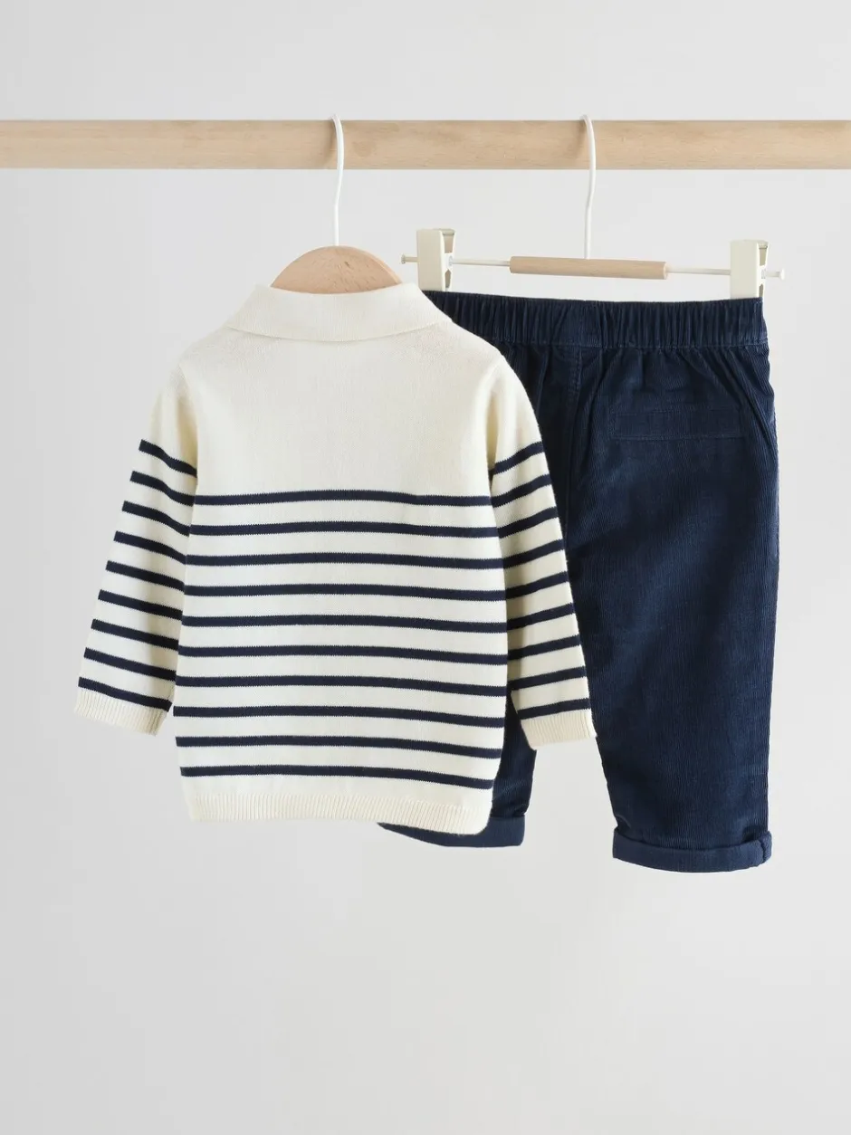 Broeken En Chino's|Shirts|Next - Babyset van gebreide top en broek (0mnd-2jr) Marineblauw gestreept