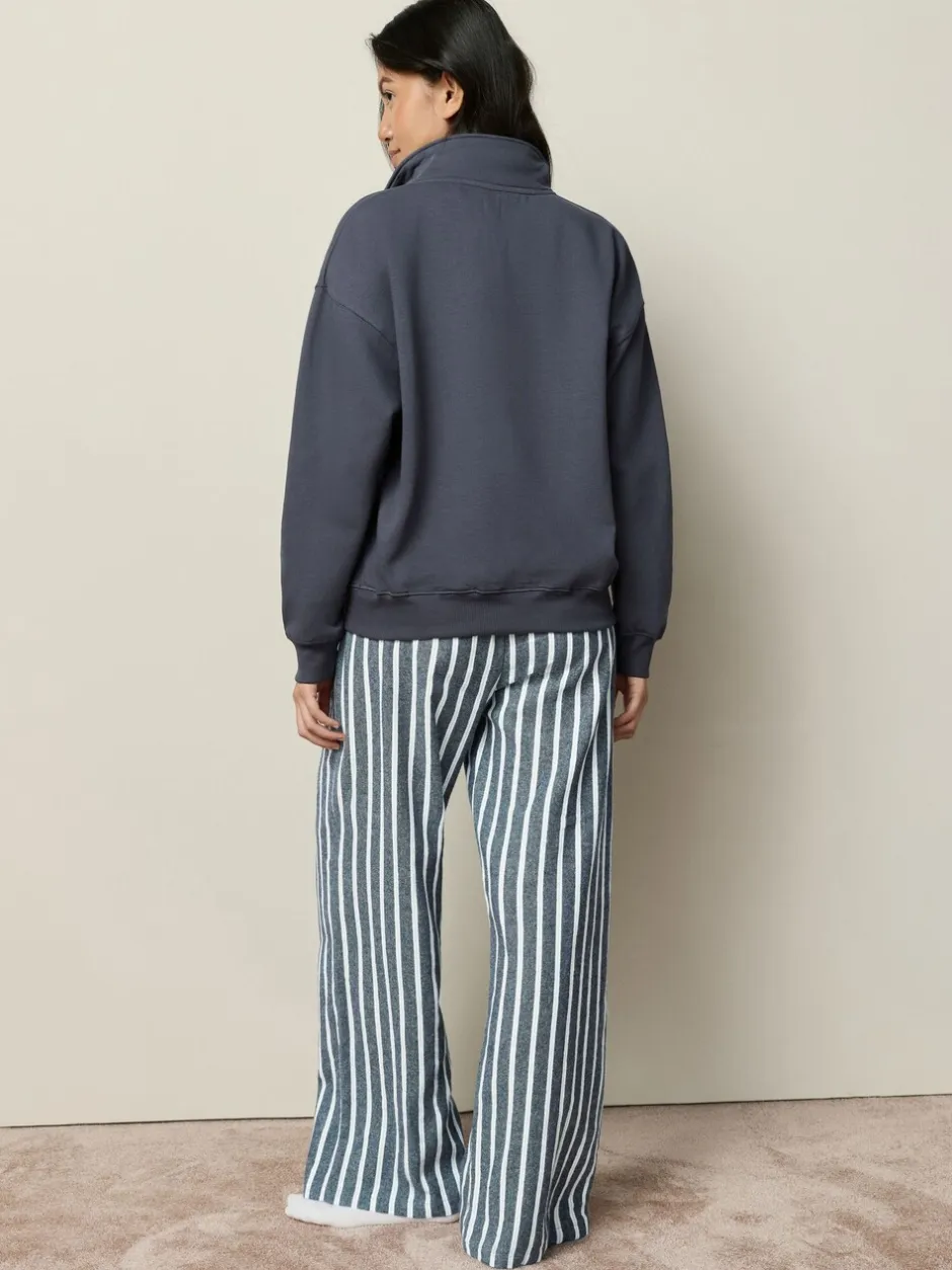 Pyjama's|Loungewear|Next - Half Zip Sweatshirt and Flannel Pyjamas Set Marineblauw gestreept