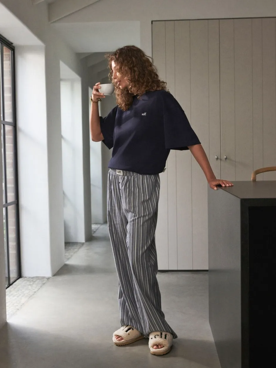 Pyjama's|Loungewear|self. - Pyjama met korte mouwen Marineblauw gestreept