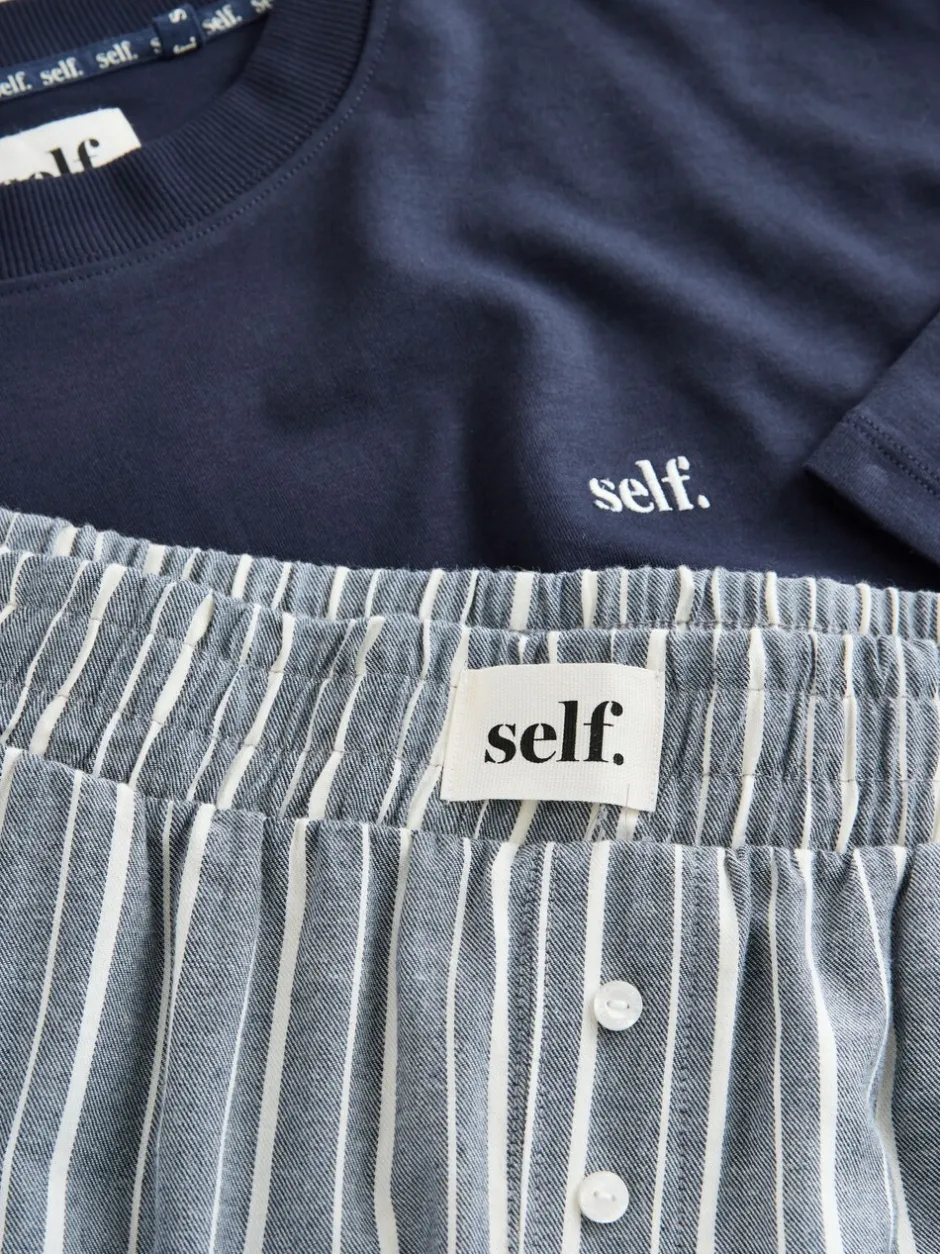 Pyjama's|Loungewear|self. - Pyjama met korte mouwen Marineblauw gestreept