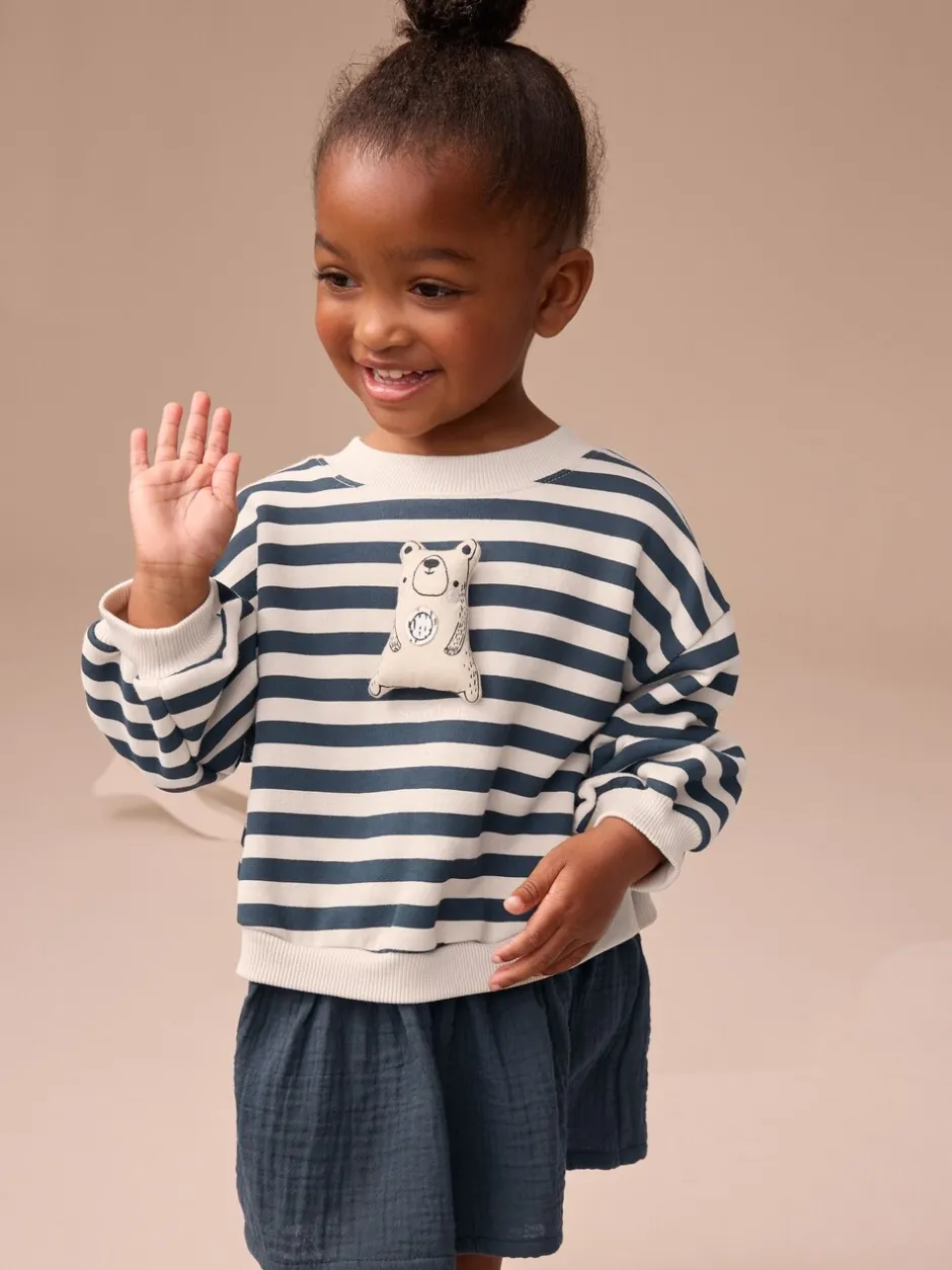 Jurken|Gebreide Kleding*Next - Sweatjurk met mesh rok (3mnd -7jr) Marineblauw gestreept