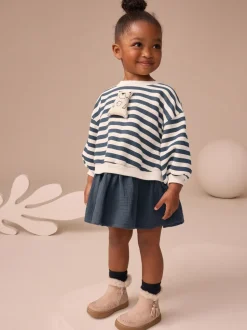 Jurken|Gebreide Kleding*Next - Sweatjurk met mesh rok (3mnd -7jr) Marineblauw gestreept