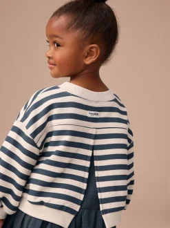 Jurken|Gebreide Kleding*Next - Sweatjurk met mesh rok (3mnd -7jr) Marineblauw gestreept