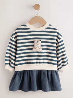 Jurken|Gebreide Kleding*Next - Sweatjurk met mesh rok (3mnd -7jr) Marineblauw gestreept