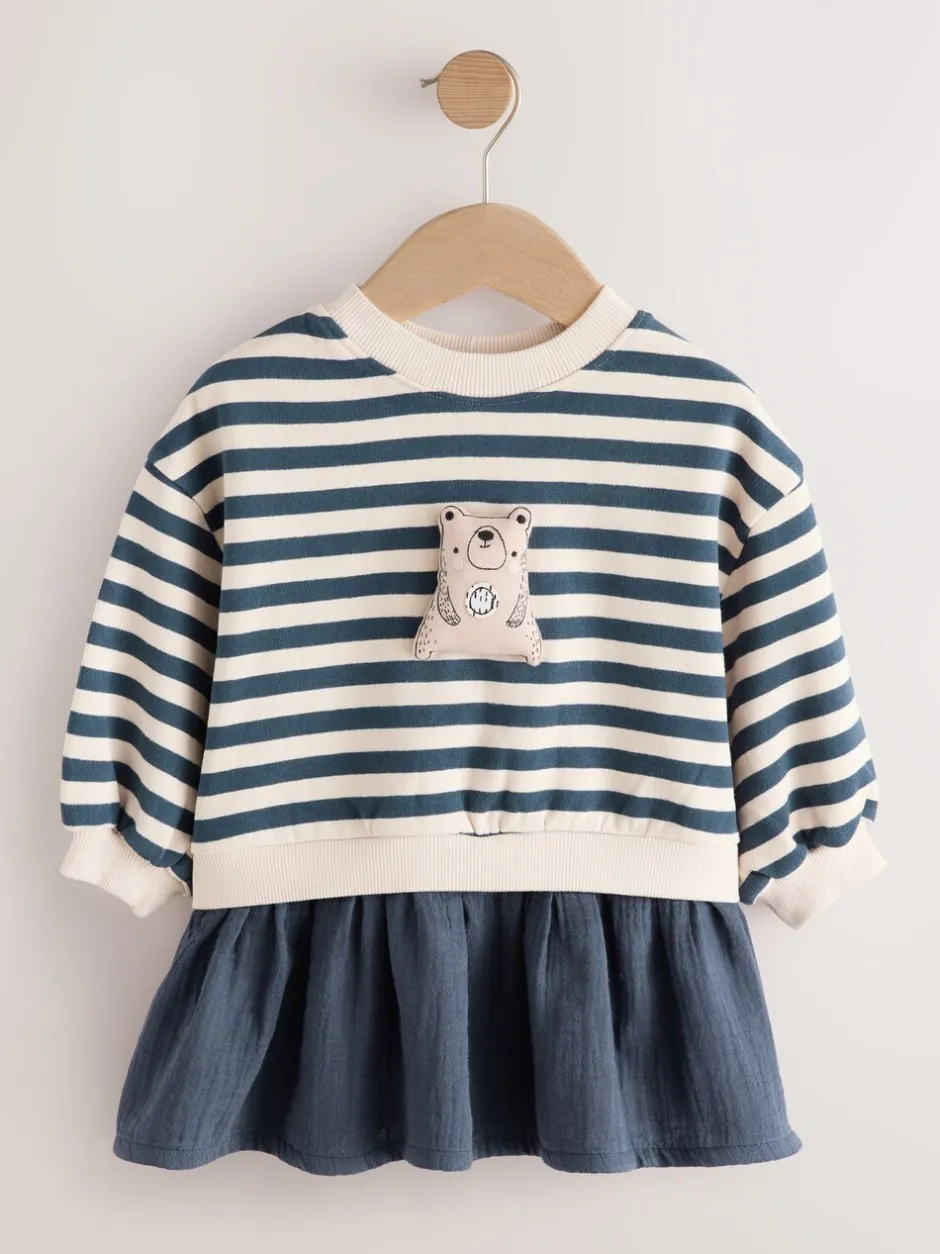 Jurken|Gebreide Kleding*Next - Sweatjurk met mesh rok (3mnd -7jr) Marineblauw gestreept