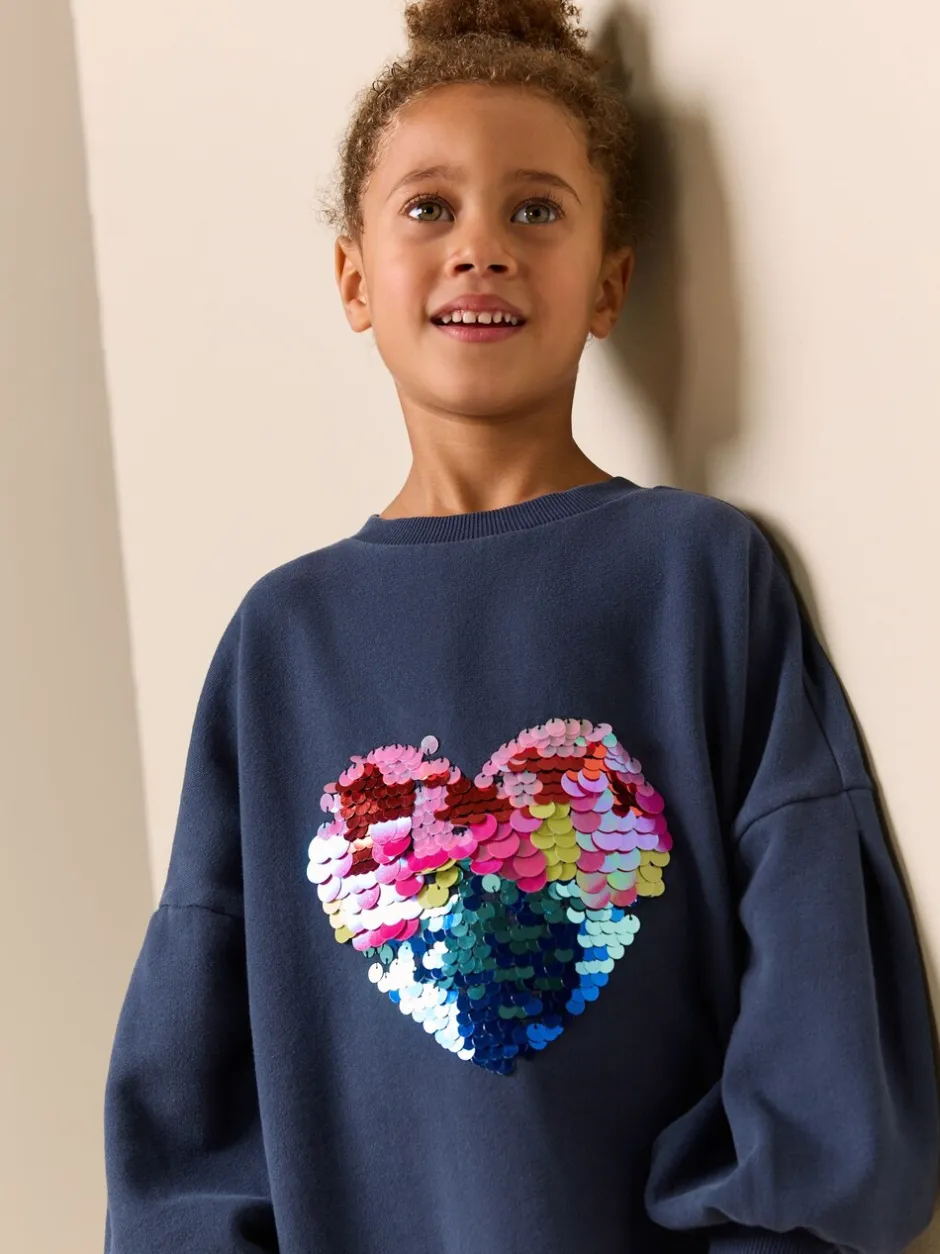 Gebreide Kleding|Jurken*Next Marineblauw hart van lovertjes - Trui-jurk (3-16 jr)