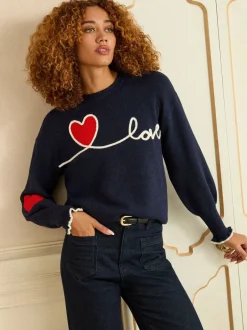 Gebreide Kleding|Love & Roses - Cornelli gebreide trui Marineblauw liefdeshart