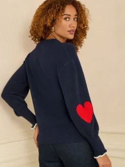 Gebreide Kleding|Love & Roses - Cornelli gebreide trui Marineblauw liefdeshart