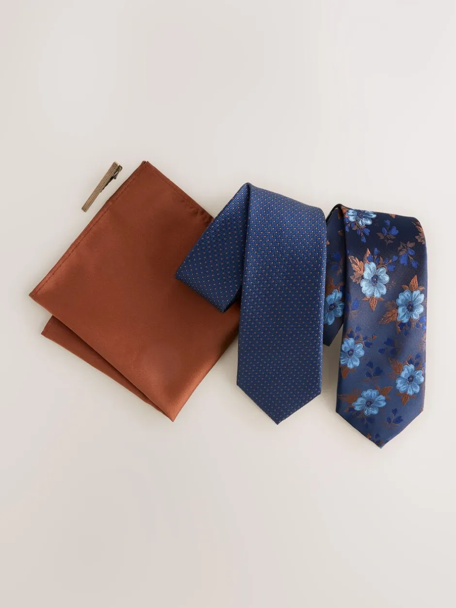 Stropdassen En Pochets|Next - 2 stropdassenpakket Marineblauw met bloemen