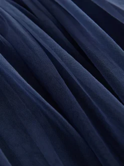Gelegenheidskleding|Jurken|Next - Feestjurk van mesh met lange mouwen (3mnd-7jr) Marineblauw met bloemen
