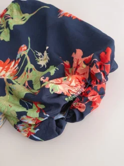 Gelegenheidskleding|Jurken*Next - Midi-jurk met print en pofmouwen Marineblauw met bloemenprint