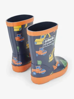 Laarzen|Jojo Maman Bébé - Plain Wellies Marineblauw met bouwvoertuigen