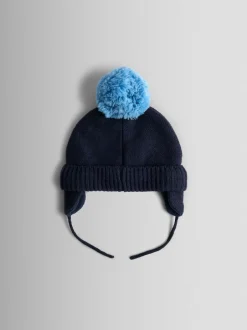 Mutsen, Handschoenen En Sjaals*Jojo Maman Bébé Marineblauw met dinosaurus - Cosy Pom Pom Rib Hat
