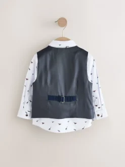 Gelegenheidskleding|Kostuums En Herenvesten*Next - Set met gilet, overhemd en vlinderdas (3 mnd- 7 jr) Marineblauw met dinosaurus