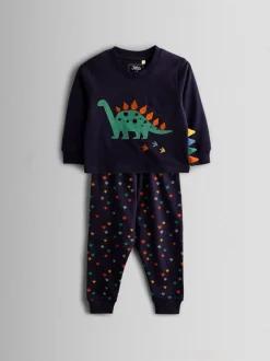 Pyjama's|Jojo Maman Bébé - Cosy Jersey Pyjamas Marineblauw met dinosaurus