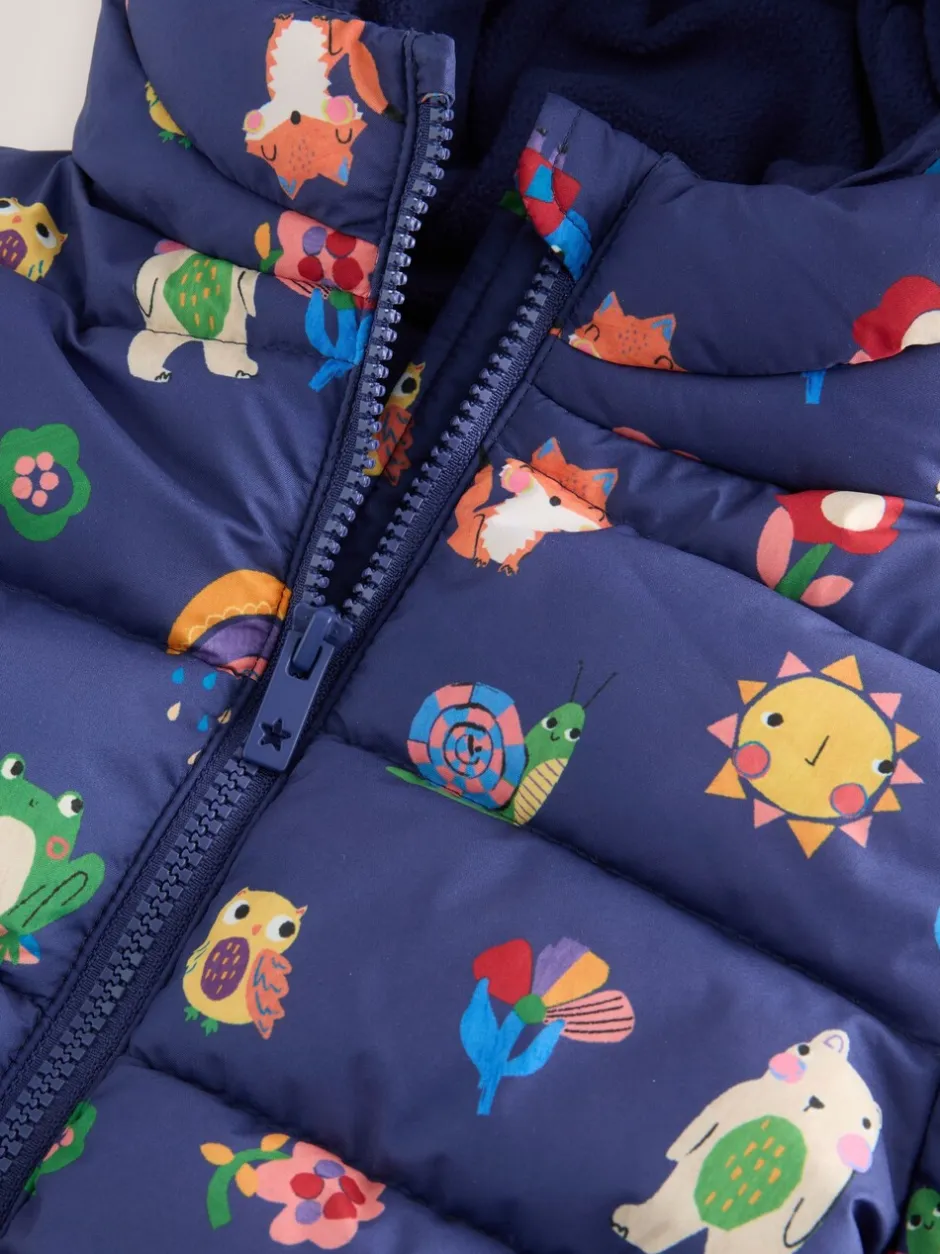 Jassen, Jacks En Kinderwagenpakjes|Jassen En Jacks|Next - Regenbestendige gewatteerde jas met fleecevoering en capuchon (3mnd -7jr) Marineblauw met figuurtjes