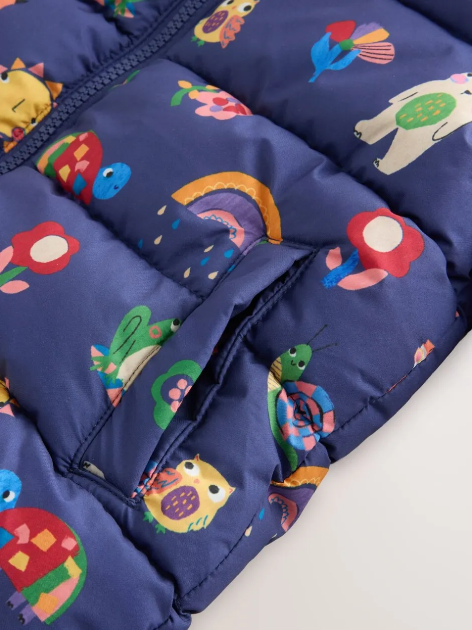 Jassen, Jacks En Kinderwagenpakjes|Jassen En Jacks|Next - Regenbestendige gewatteerde jas met fleecevoering en capuchon (3mnd -7jr) Marineblauw met figuurtjes