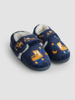 Pantoffels|Jojo Maman Bébé Marineblauw met graafmachine - Slipper Shoe