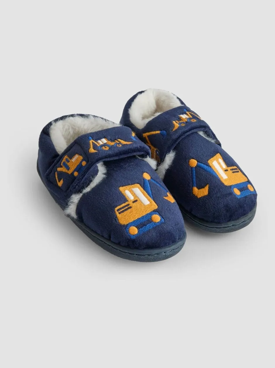 Pantoffels|Jojo Maman Bébé Marineblauw met graafmachine - Slipper Shoe