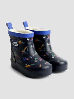 Laarzen|Jojo Maman Bébé - Short Cosy Lined Wellie Boot Marineblauw met graafmachine