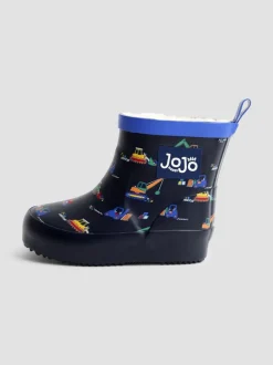 Laarzen|Jojo Maman Bébé - Short Cosy Lined Wellie Boot Marineblauw met graafmachine