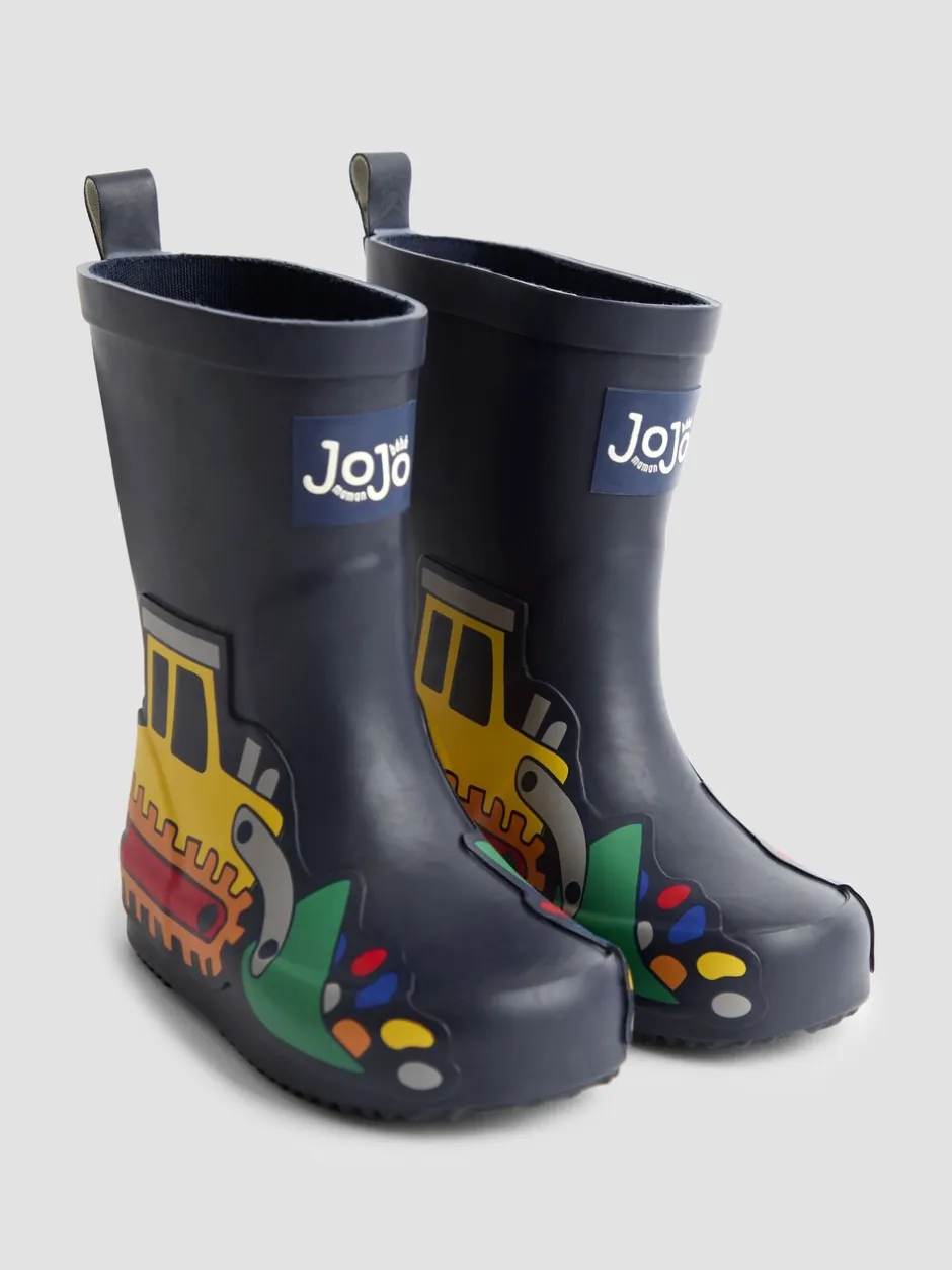 Laarzen|Jojo Maman Bébé - Plain Wellies Marineblauw met graafmachine