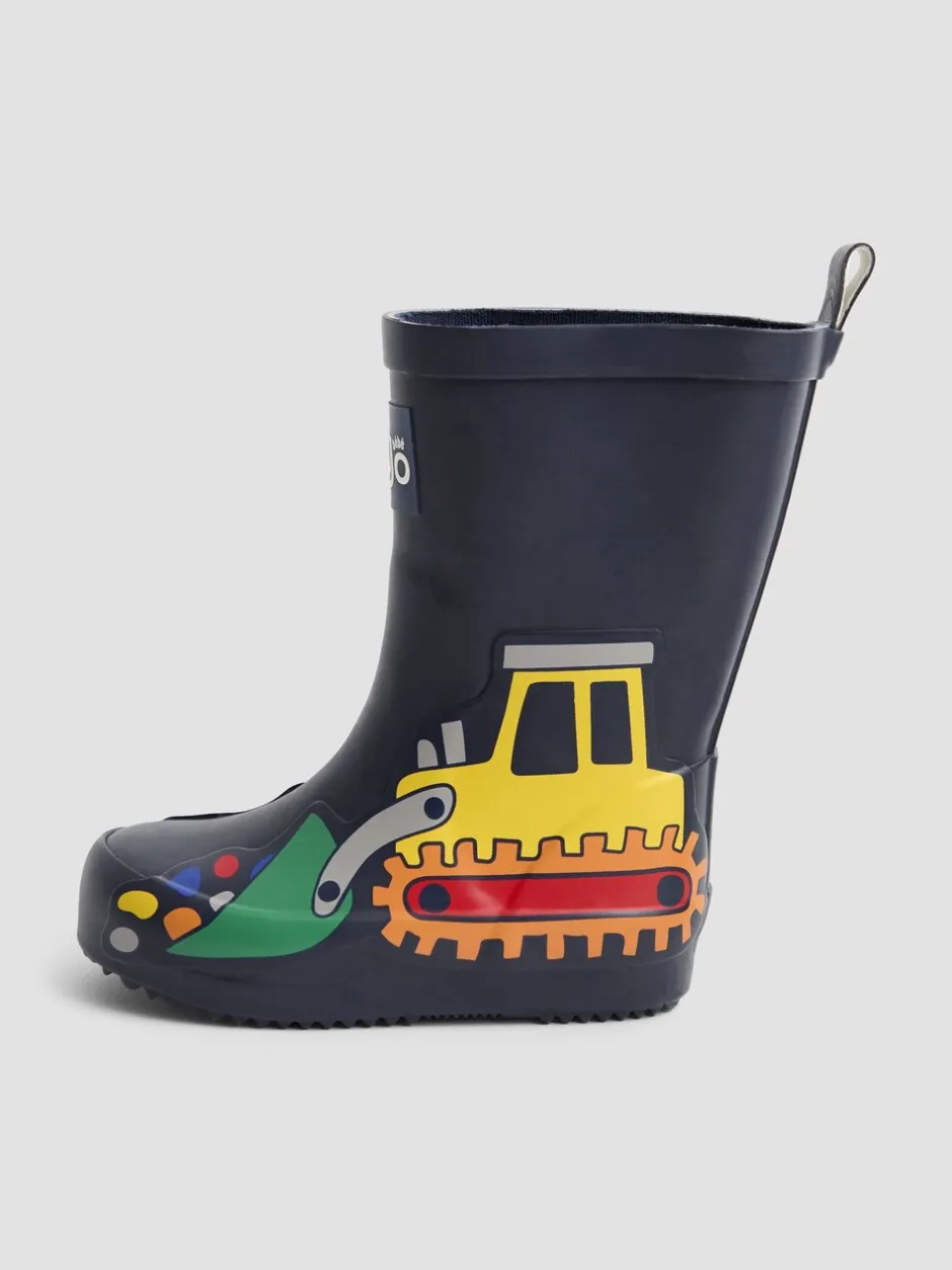 Laarzen|Jojo Maman Bébé - Plain Wellies Marineblauw met graafmachine