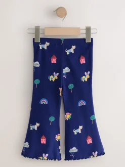 T-Shirts|Next Marineblauw met katten- en hondenprint - Geribbelde legging met uitlopende pijpen (3mnd-7jr)