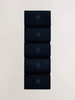 Sokken|Sokken|Next Marineblauw met logo - Verpakking van 5 - Frisblijvende sokken met borduursel