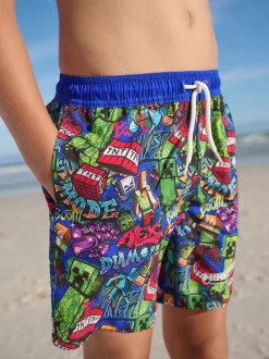 Badkleding|Next Marineblauw met Minecraft-print - Zwemshort (3-16 jr)