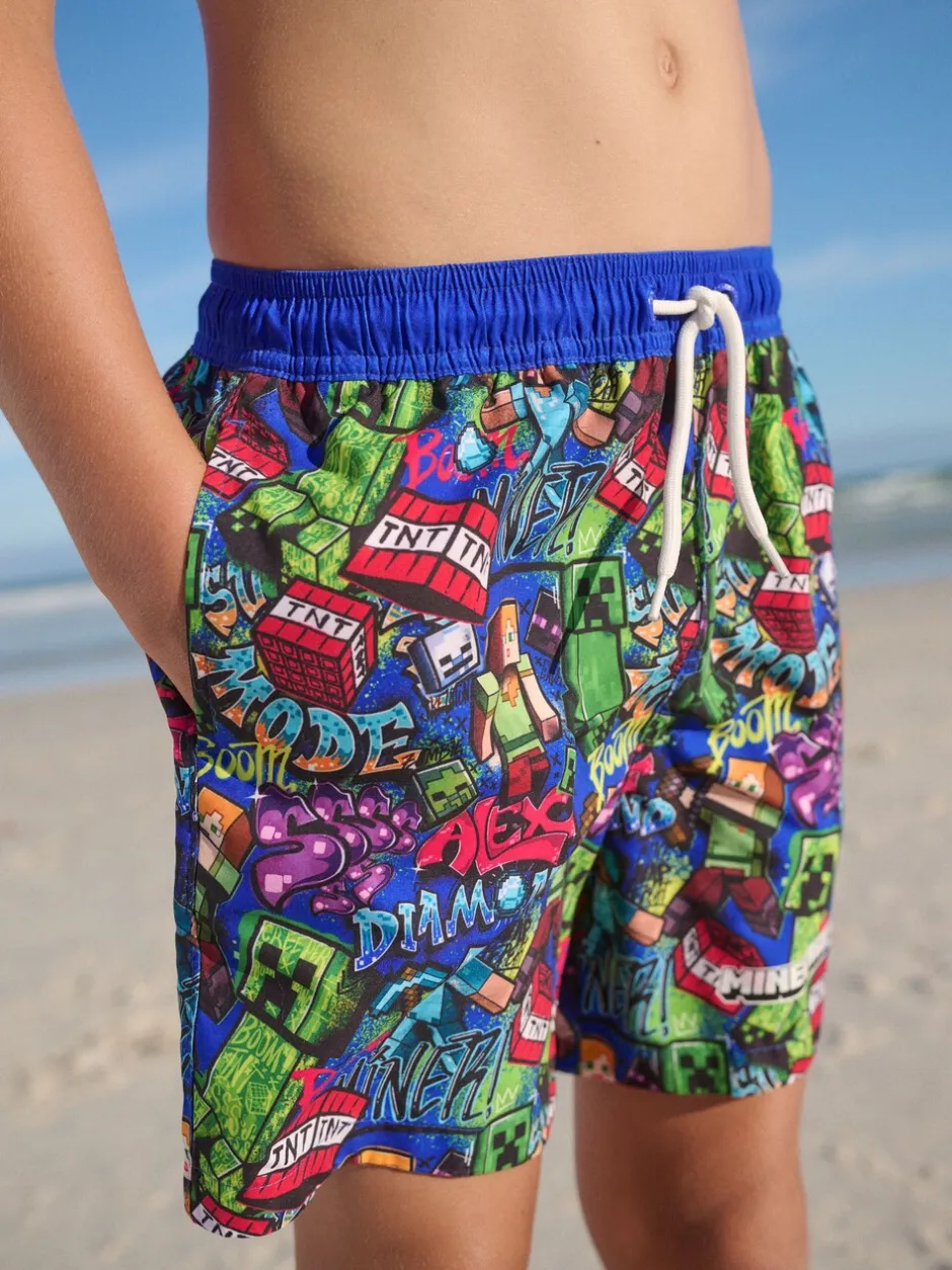 Badkleding|Next Marineblauw met Minecraft-print - Zwemshort (3-16 jr)