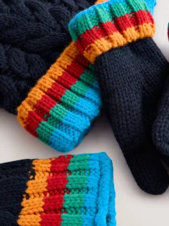 Mutsen, Handschoenen En Sjaals*Next Marineblauw met regenboogrib - Set van 3 -delige muts, sjaal en handschoenen (3-16jr)
