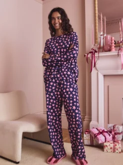 Pyjama's|Loungewear|Next - Pyjama met lange mouwen Marineblauw met sterren