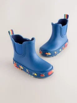 Laarzen*Next - Enkelhoge regenlaarzen Marineblauw met voertuigprint