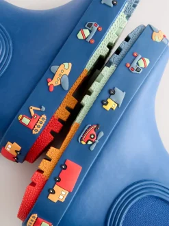 Laarzen*Next - Enkelhoge regenlaarzen Marineblauw met voertuigprint