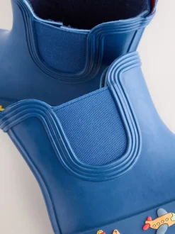 Laarzen*Next - Enkelhoge regenlaarzen Marineblauw met voertuigprint