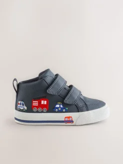 Boots*Next - Hoge schoenen met klittenbandsluiting Marineblauw met voertuigprint