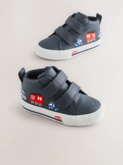 Boots*Next - Hoge schoenen met klittenbandsluiting Marineblauw met voertuigprint