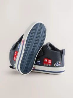 Boots|Next - Hoge schoenen met klittenbandsluiting Marineblauw met voertuigprint